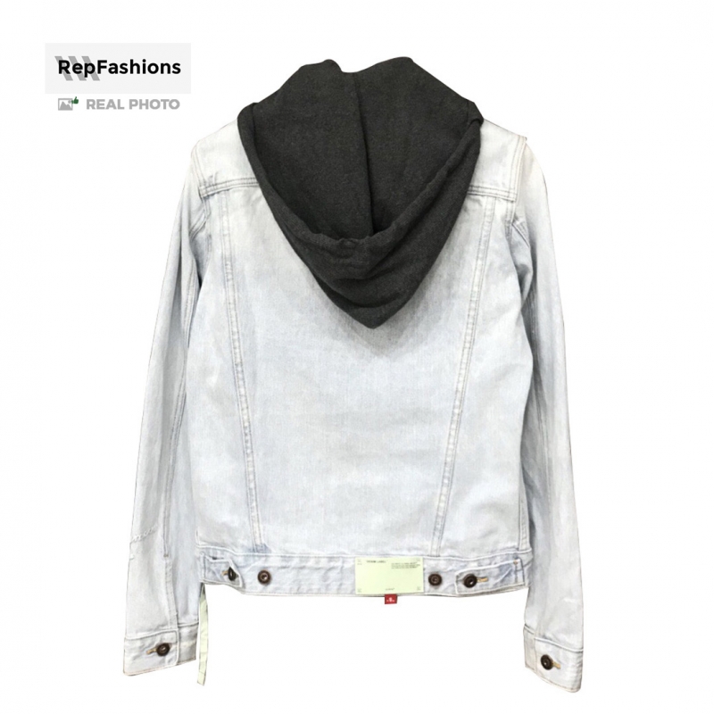 Replica Off White Contrast Hood Denim Jacket Buy Online With High Quality