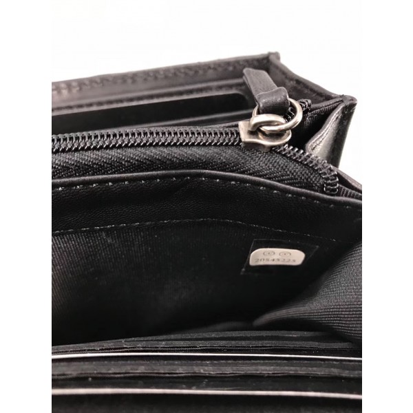 Chanel Lambskin Boy Long Flap Wallet A80286 Black/Silver AQ00543 