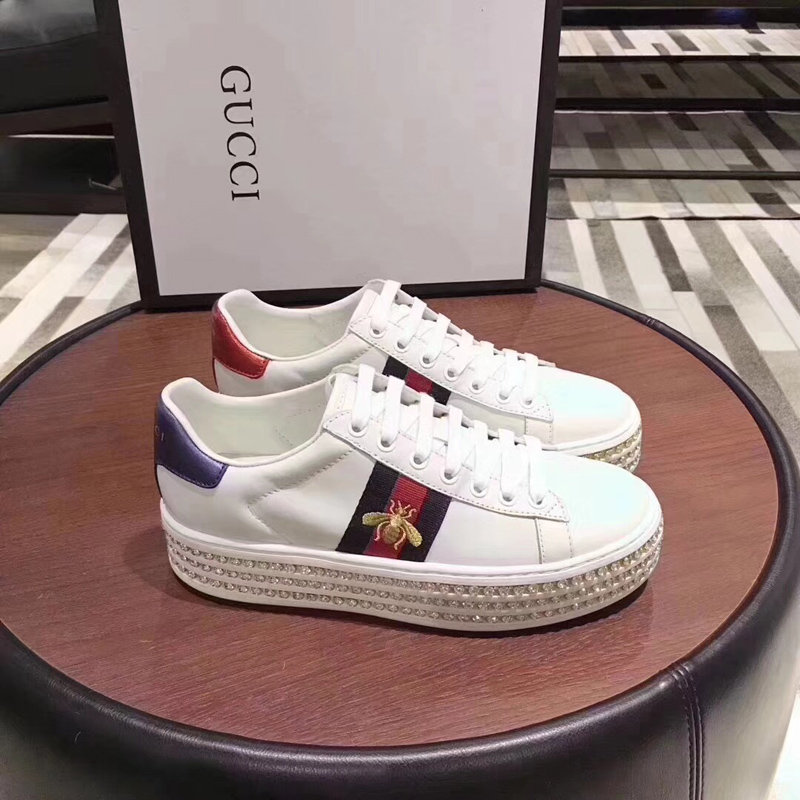 Replica Gucci Ace sneaker with crystals white 505995 with high quality