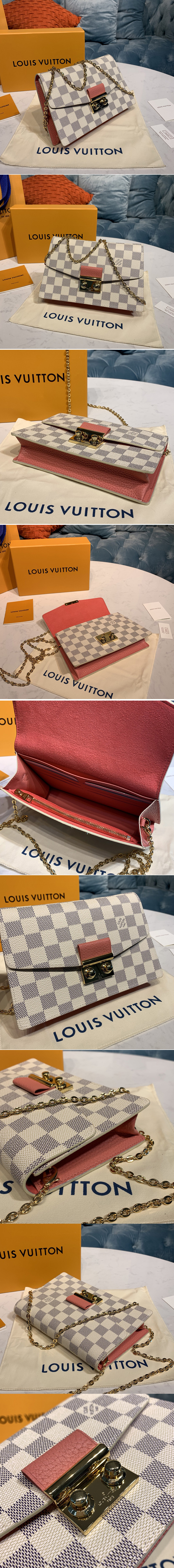 Louis Vuitton N60358 LV Croisette chain wallet in Damier Azur canvas With  Rose Papaye Pink Leather Replica sale online ,buy fake bag