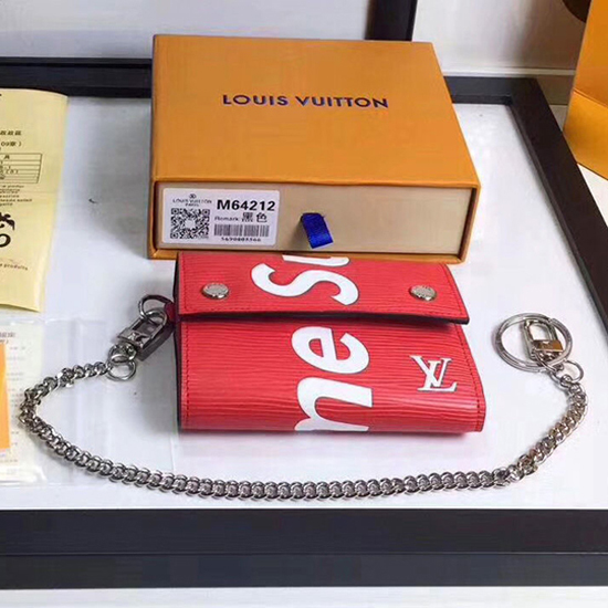Louis Vuitton x Supreme Chain Compact Wallet M67755 Epi Leather Red