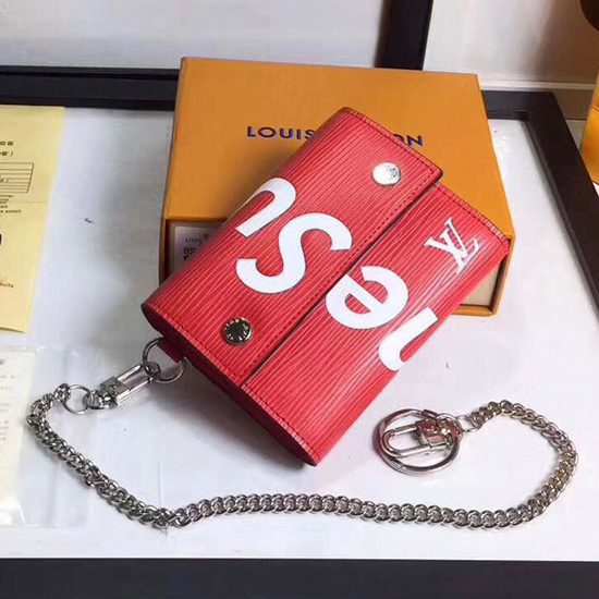 Louis Vuitton x Supreme Chain Compact Wallet M67755 Epi Leather Red