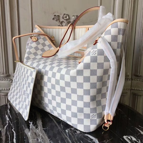 Louis Vuitton N41361 Neverfull MM Shoulder Bag Damier Azur Canvas