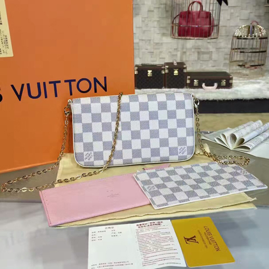 Louis Vuitton N63106 Pochette Felicie Chain Wallet Damier Azur Canvas