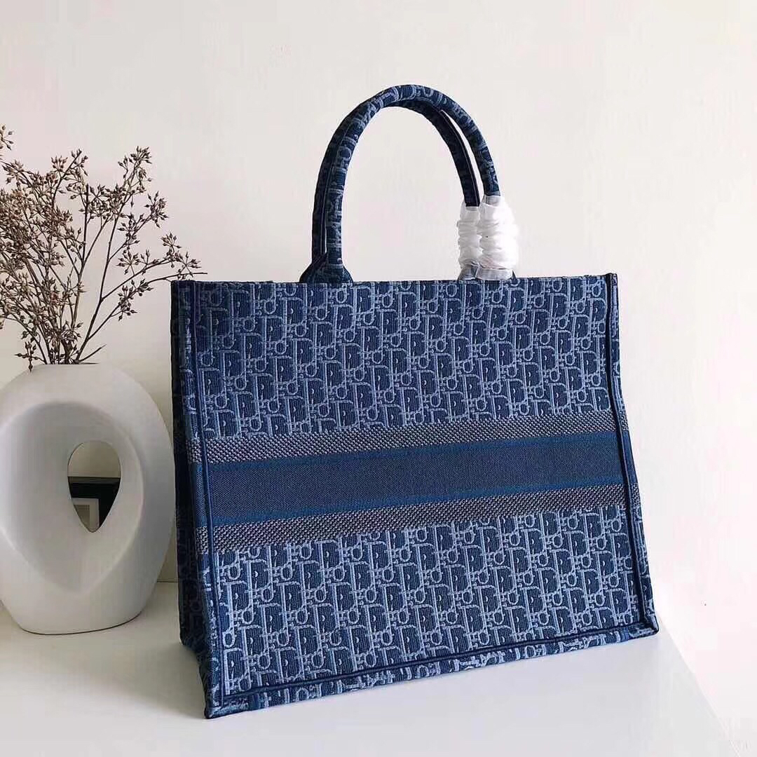 Replica/imitation Bags/Sac Dior Book Tote In Denim Blue Dior Oblique-embroidered Canvas